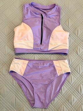 Girls Lavender and Pink Two-Piece Swimsuit, Size 14 Year